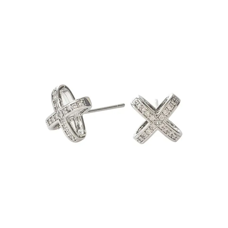 S925 Silver Cross Stud Earrings for Women