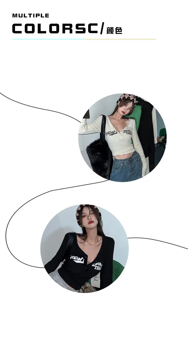 Hot Girl Tops for Women in Autumn Winter Short European American Niche Sexy Bottoming Shirts Unique Design Tight T-Shirts Trbottomy — feature 34