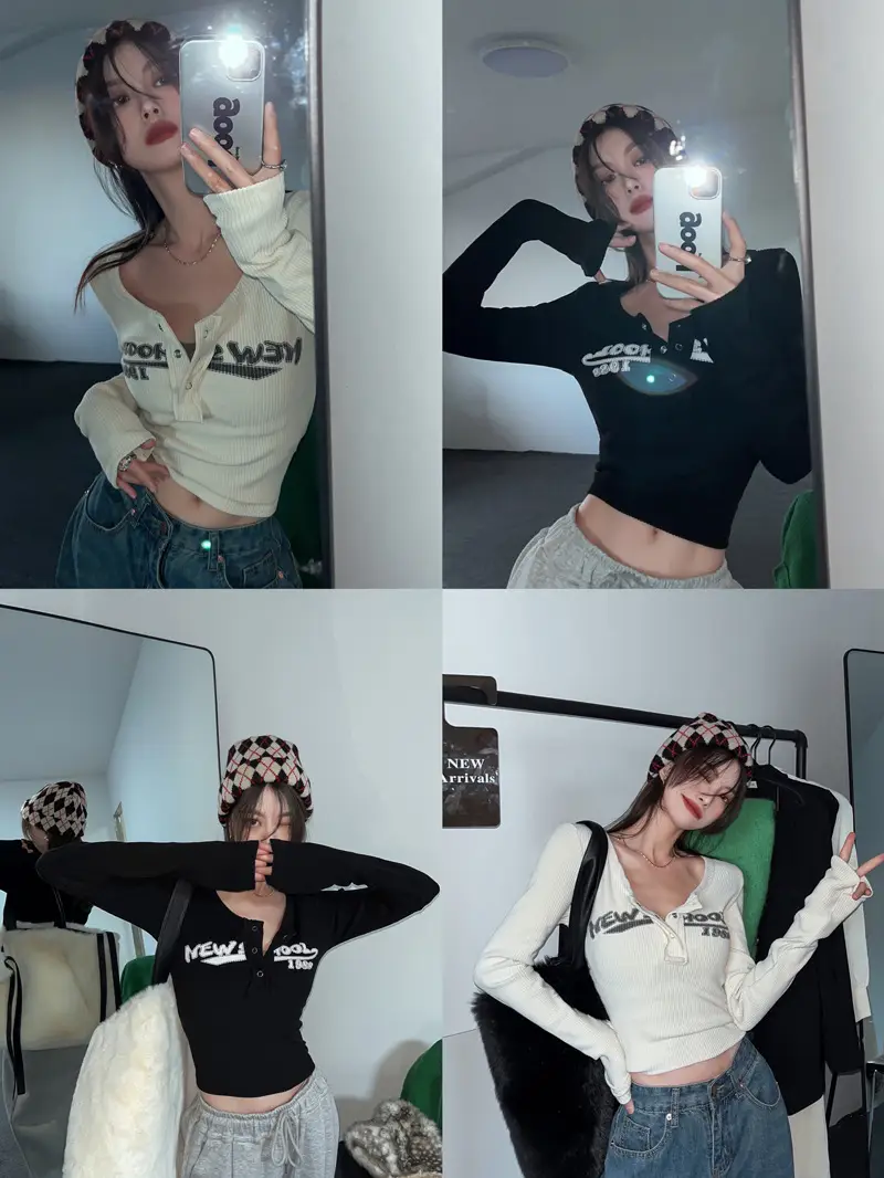 Hot Girl Tops for Women in Autumn Winter Short European American Niche Sexy Bottoming Shirts Unique Design Tight T-Shirts Trbottomy — feature 40
