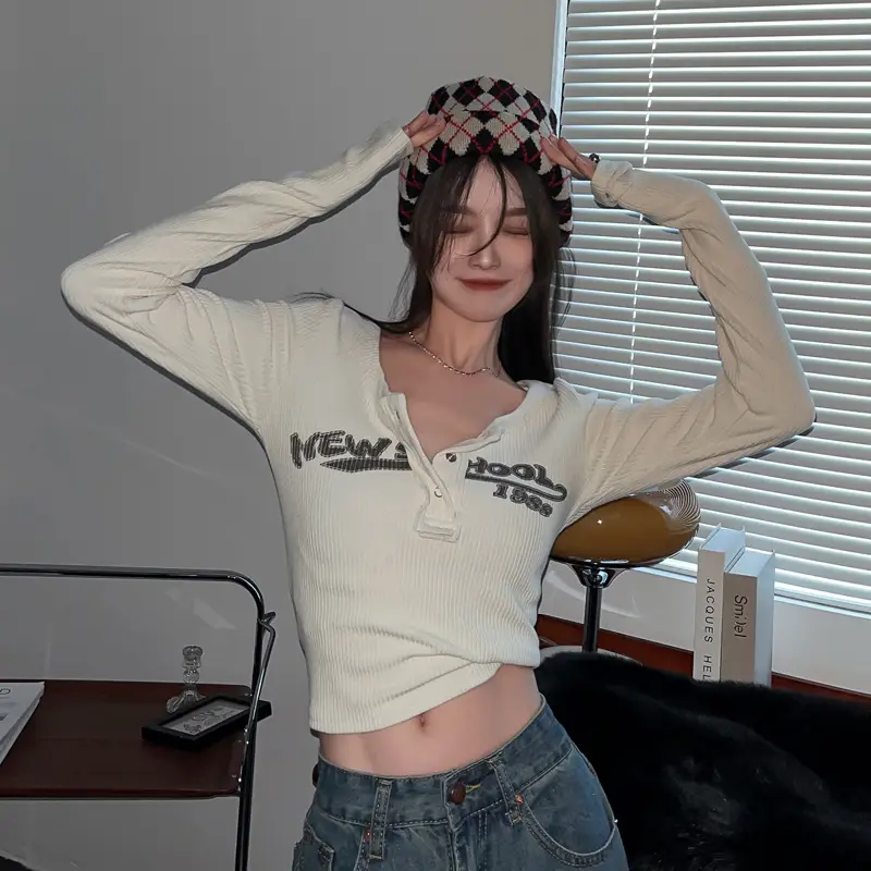 Hot Girl Tops for Women in Autumn Winter Short European American Niche Sexy Bottoming Shirts Unique Design Tight T-Shirts Trbottomy — feature 42
