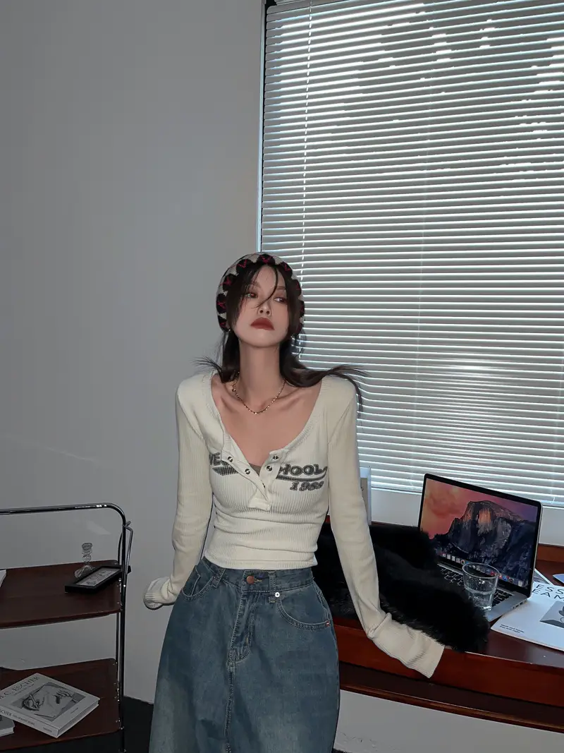 Hot Girl Tops for Women in Autumn Winter Short European American Niche Sexy Bottoming Shirts Unique Design Tight T-Shirts Trbottomy — feature 48