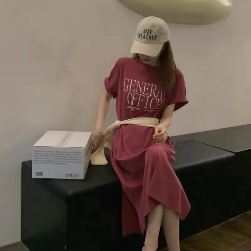 Women Short Sleeve T-Shirt Dress Maroon 2025 - Image 3