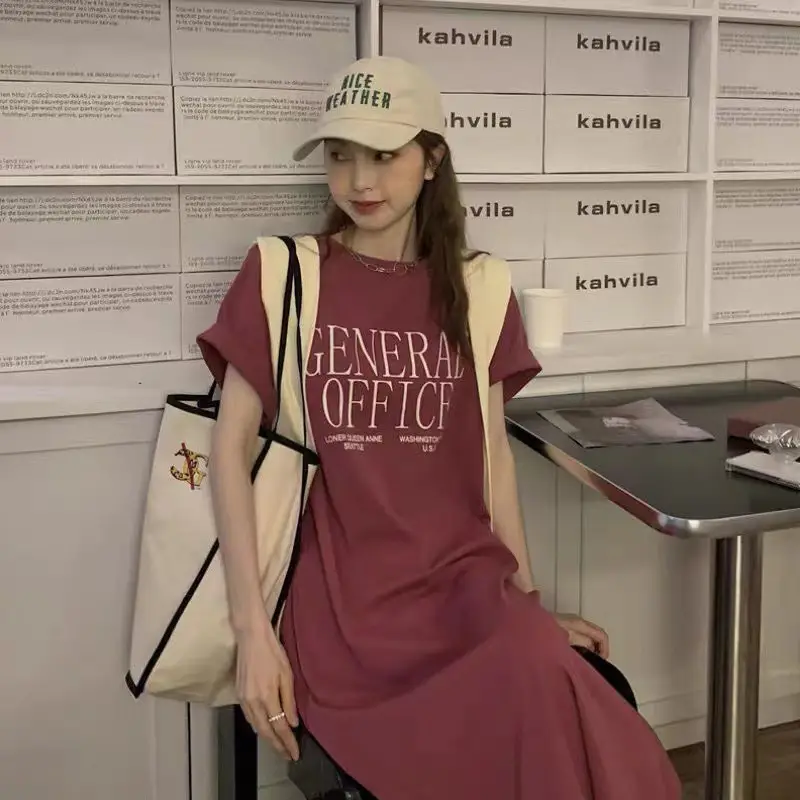 Women Short Sleeve T-Shirt Dress Maroon 2025 - Image 4