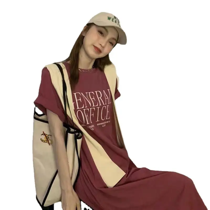 Women Short Sleeve T-Shirt Dress Maroon 2025 - Image 6
