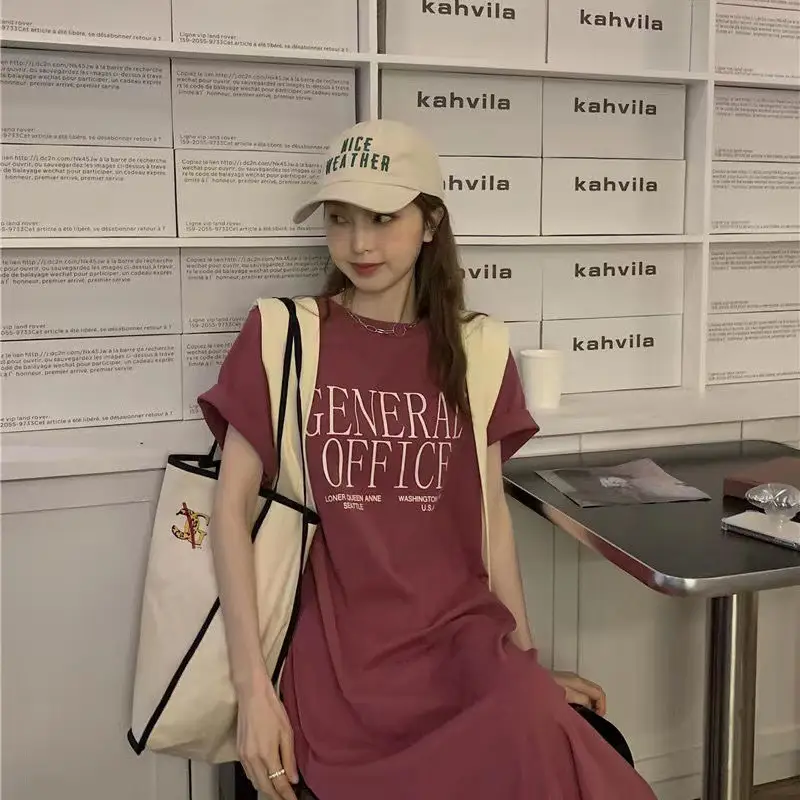 Women Short Sleeve T-Shirt Dress Maroon 2025 — feature 10