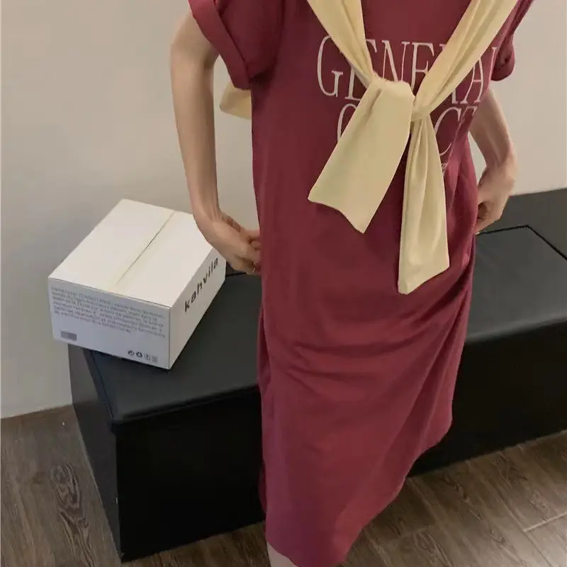 Women Short Sleeve T-Shirt Dress Maroon 2025 — feature 11