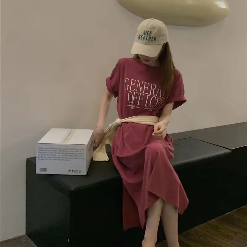 Women Short Sleeve T-Shirt Dress Maroon 2025 — feature 13