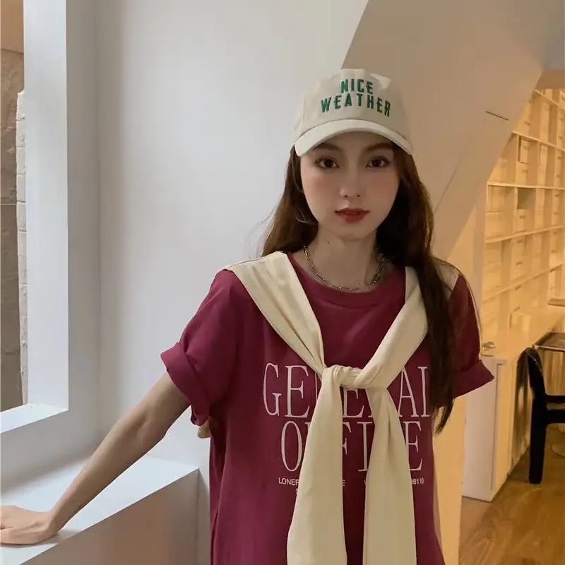 Women Short Sleeve T-Shirt Dress Maroon 2025 — feature 3