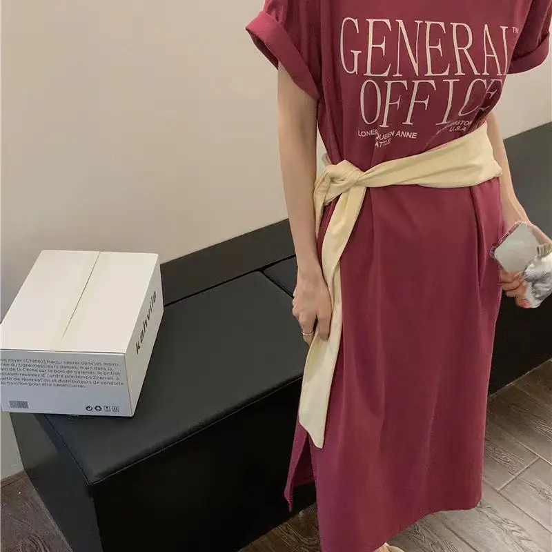 Women Short Sleeve T-Shirt Dress Maroon 2025 — feature 4