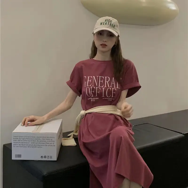 Women Short Sleeve T-Shirt Dress Maroon 2025 — feature 8
