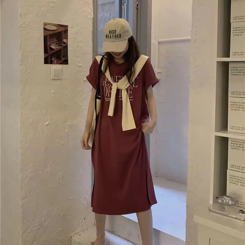 Women Short Sleeve T-Shirt Dress Maroon 2025 — feature 9