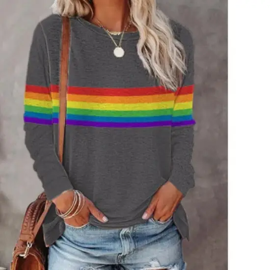 3D Printed Long Sleeve Women's Top Orange Green - Image 30