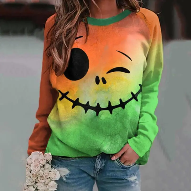 3D Printed Long Sleeve Women's Top Orange Green - Image 31