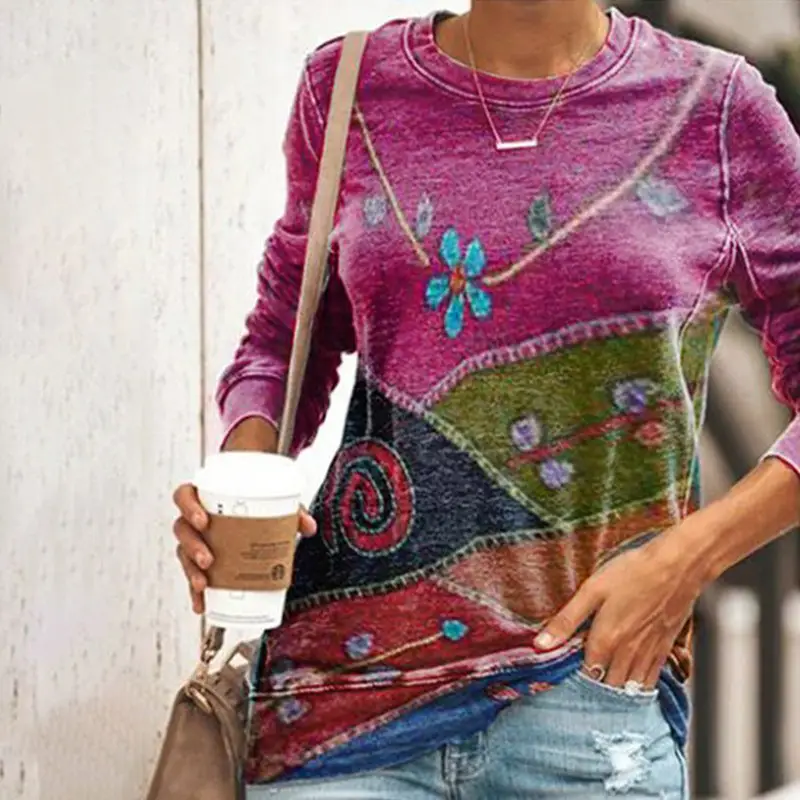 3D Printed Long Sleeve Women's Top Orange Green - Image 11