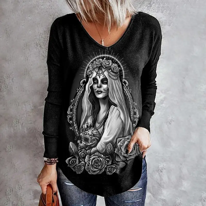 3D Printed Long Sleeve Women's Top Orange Green - Image 16