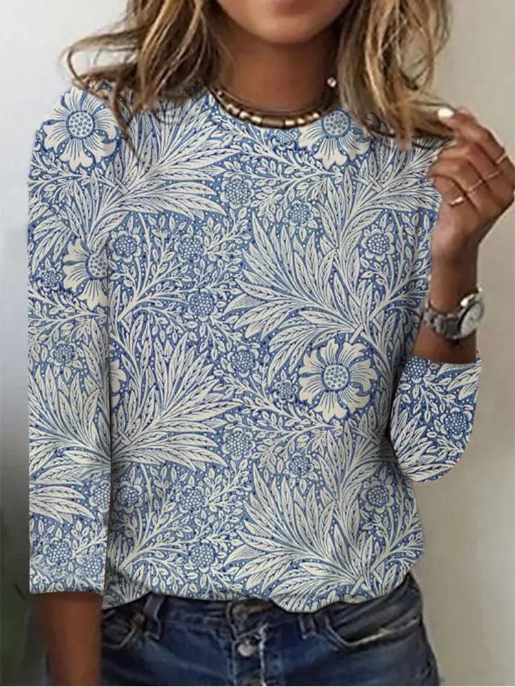 3D Printed Long Sleeve Women's Top Orange Green - Image 27