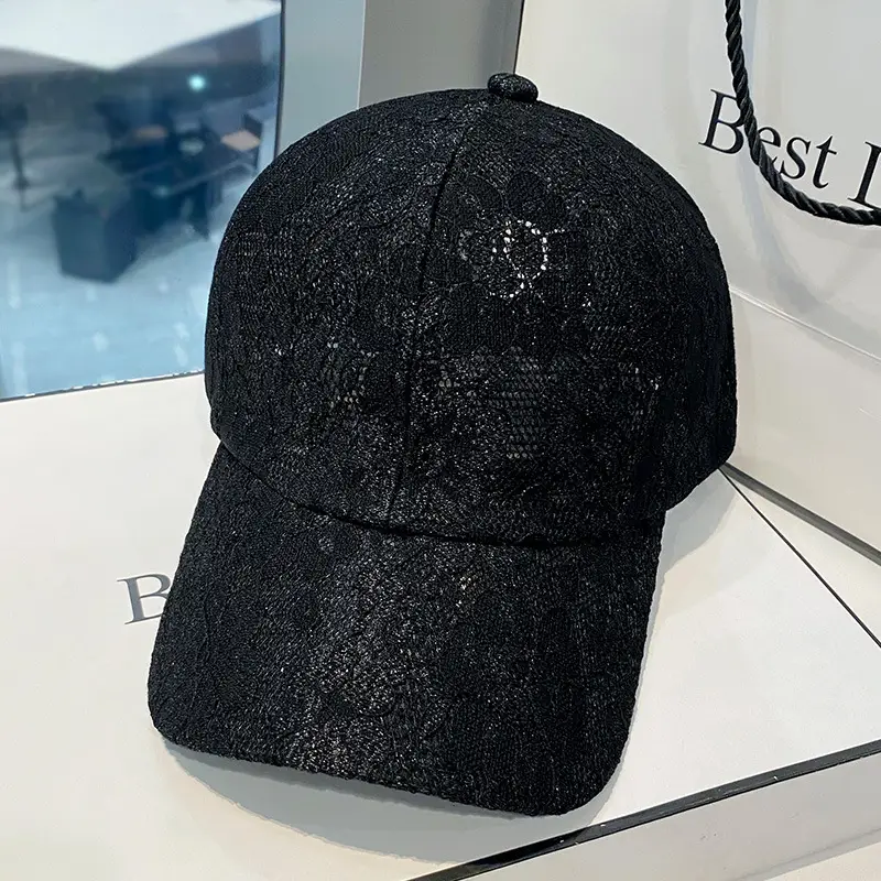 Black Lace Flower Baseball Cap for Women - Image 2