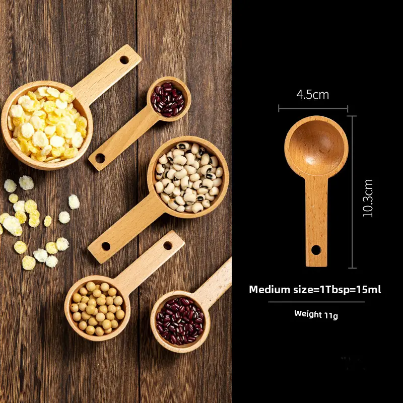 Wooden Beech Spoon Set for Kitchen Baking Scale - Image 2