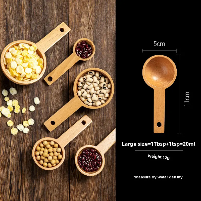 Wooden Beech Spoon Set for Kitchen Baking Scale - Image 3