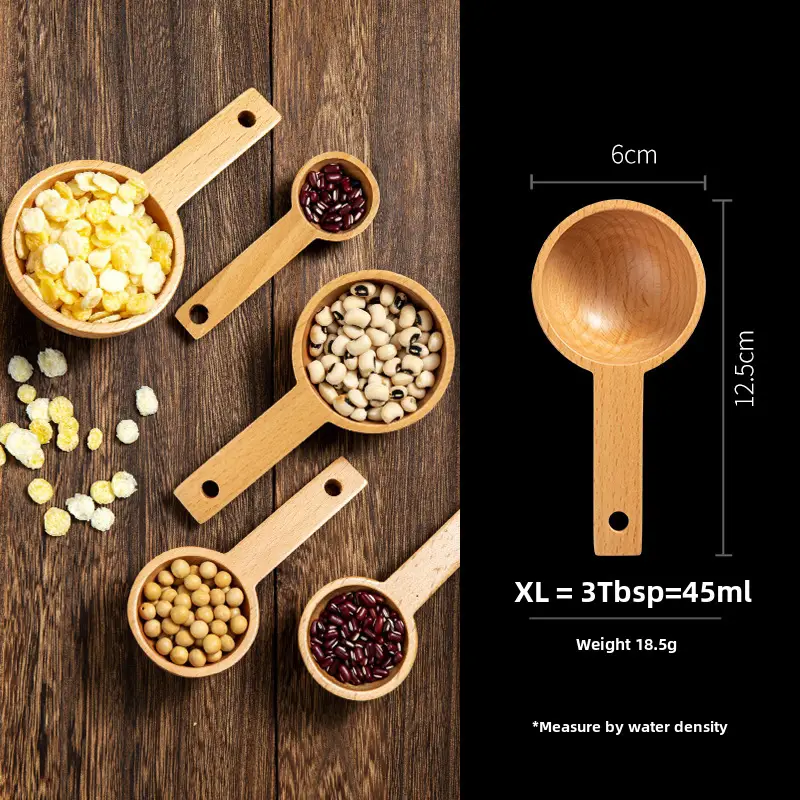 Wooden Beech Spoon Set for Kitchen Baking Scale - Image 4