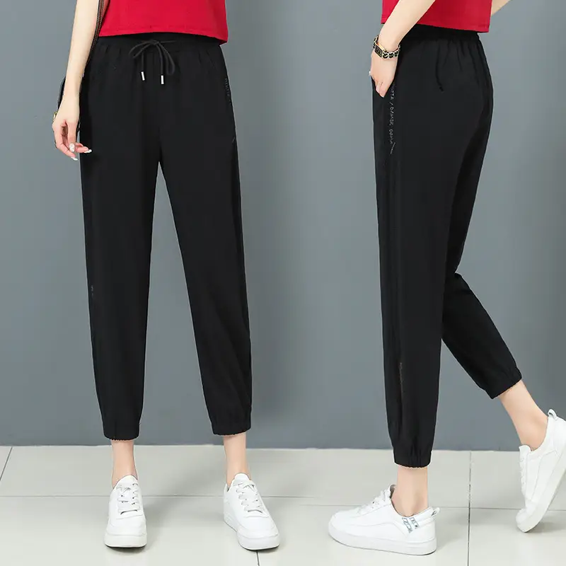 Women Ice Silk Sports Harem Pants Black 2025 - Image 5
