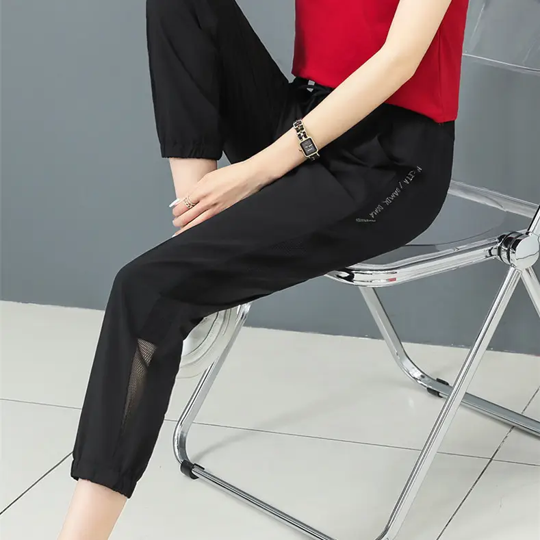 Women Ice Silk Sports Harem Pants Black 2025 - Image 6