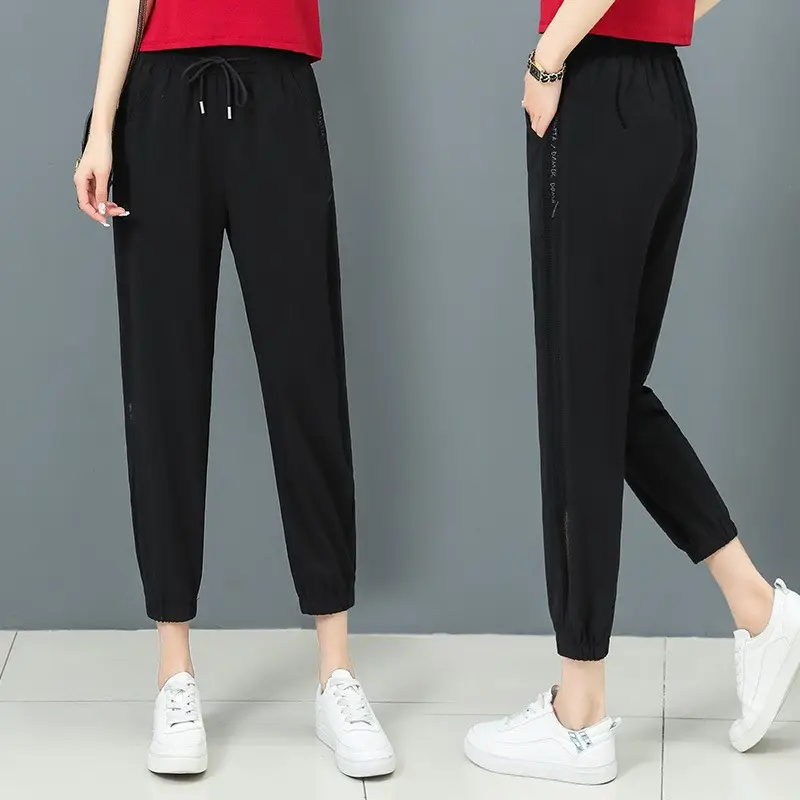 Women Ice Silk Sports Harem Pants Black 2025 - Image 2