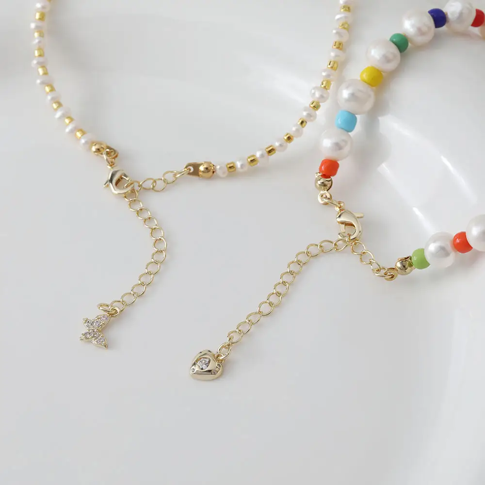 14K Gold Plated Necklace with Colorful Beads and Pearl Drop - Image 7