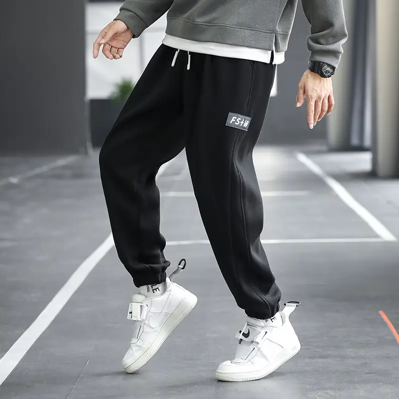 Men Grey Fleece Lined Ankle Tied Sweatpants - Image 6