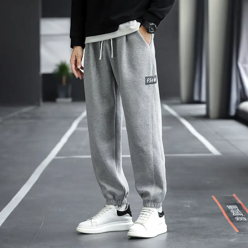 Men Grey Fleece Lined Ankle Tied Sweatpants - Image 7