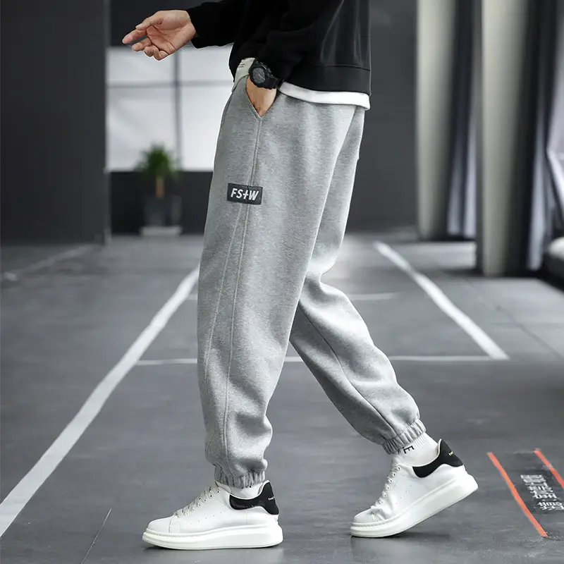 Men Grey Fleece Lined Ankle Tied Sweatpants - Image 2
