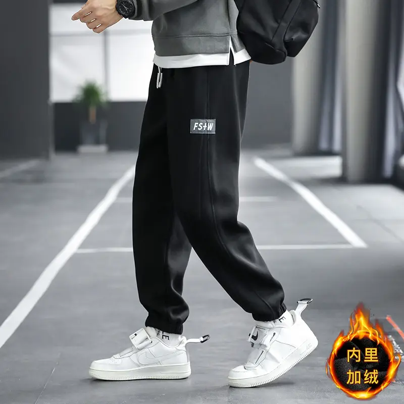 Men Grey Fleece Lined Ankle Tied Sweatpants - Image 3