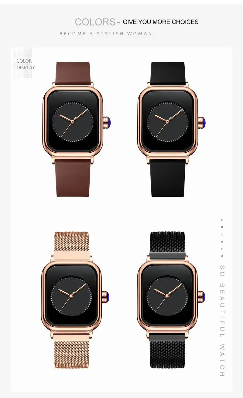 Square Rose Gold Women's Quartz Watch with Brown Strap — feature 10