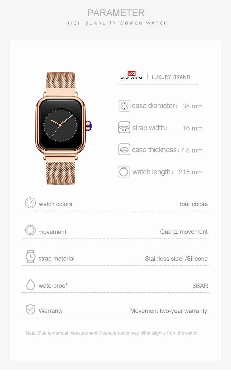 Square Rose Gold Women's Quartz Watch with Brown Strap — feature 11