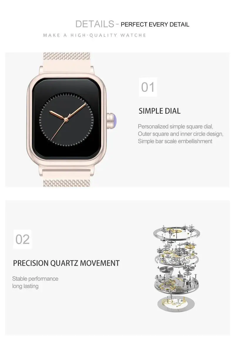 Square Rose Gold Women's Quartz Watch with Brown Strap — feature 16