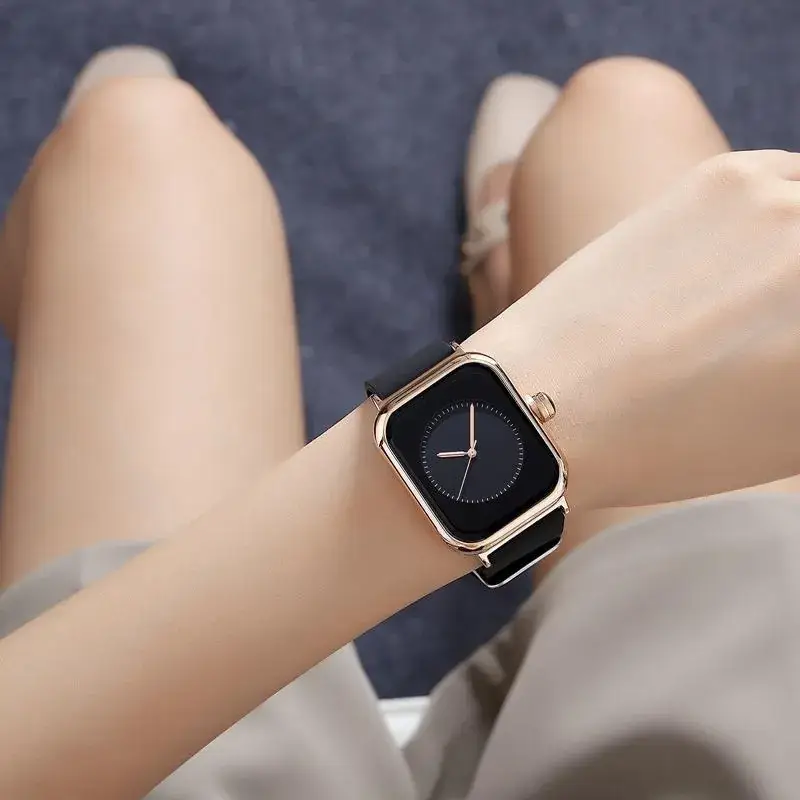 Square Rose Gold Women's Quartz Watch with Brown Strap — feature 3