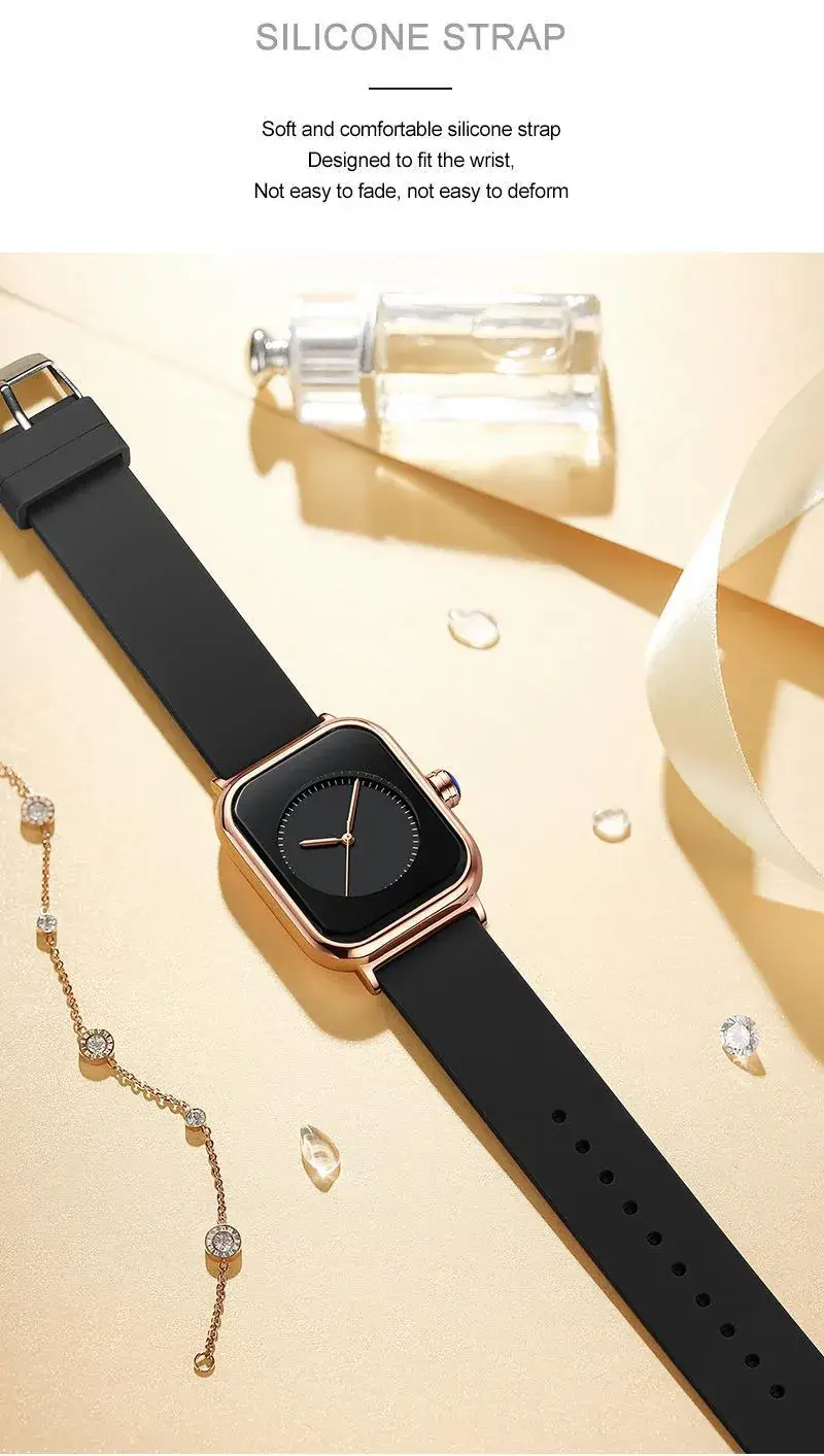 Square Rose Gold Women's Quartz Watch with Brown Strap — feature 6