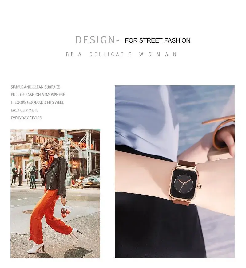 Square Rose Gold Women's Quartz Watch with Brown Strap — feature 8