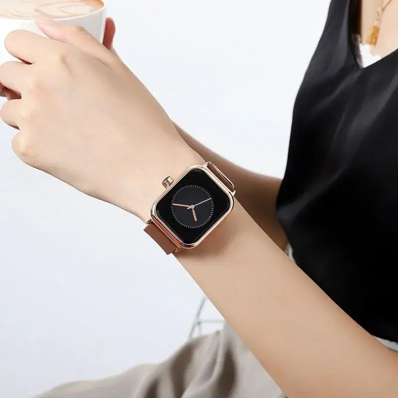 Square Rose Gold Women's Quartz Watch with Brown Strap — feature 9