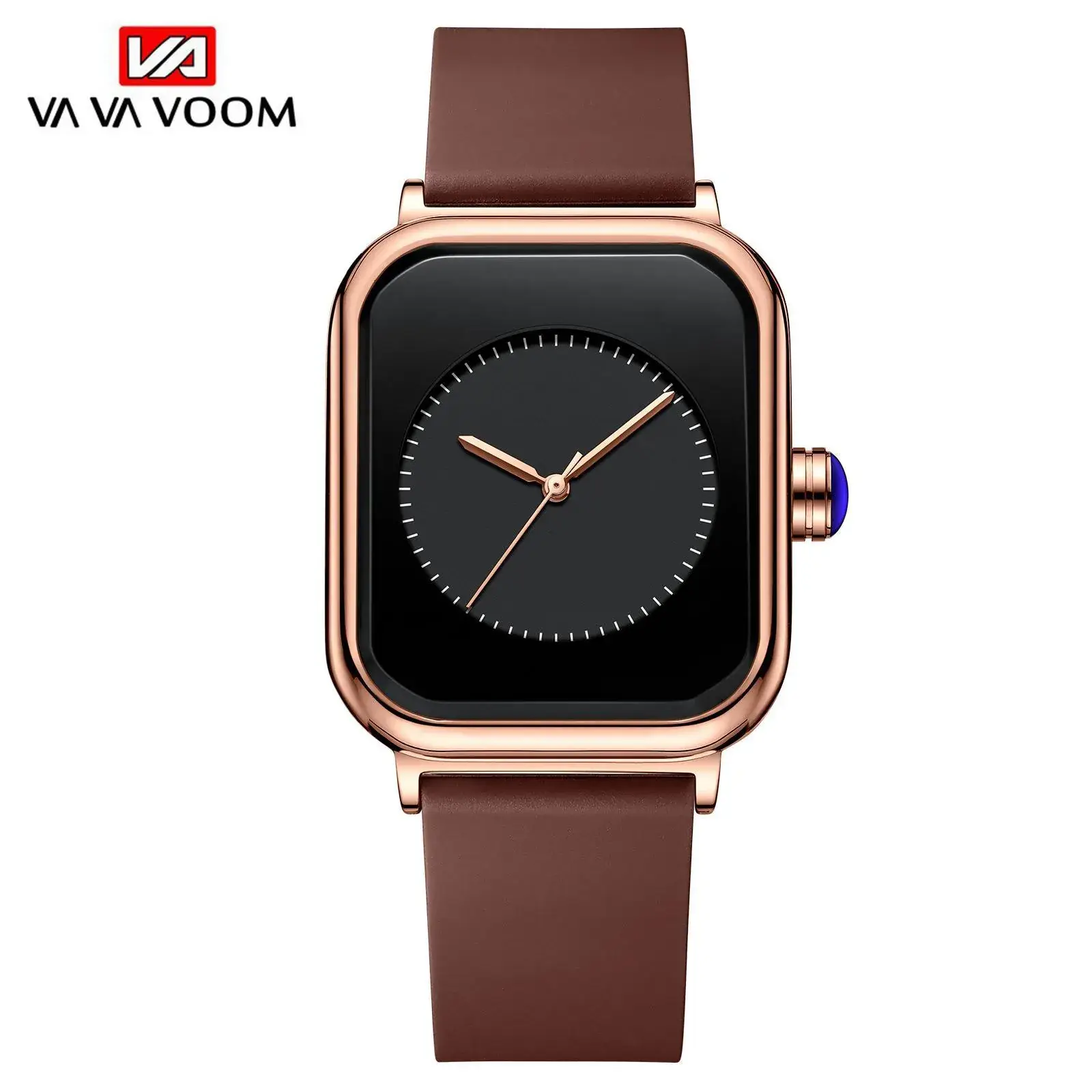 Square Rose Gold Women's Quartz Watch with Brown Strap - Image 2