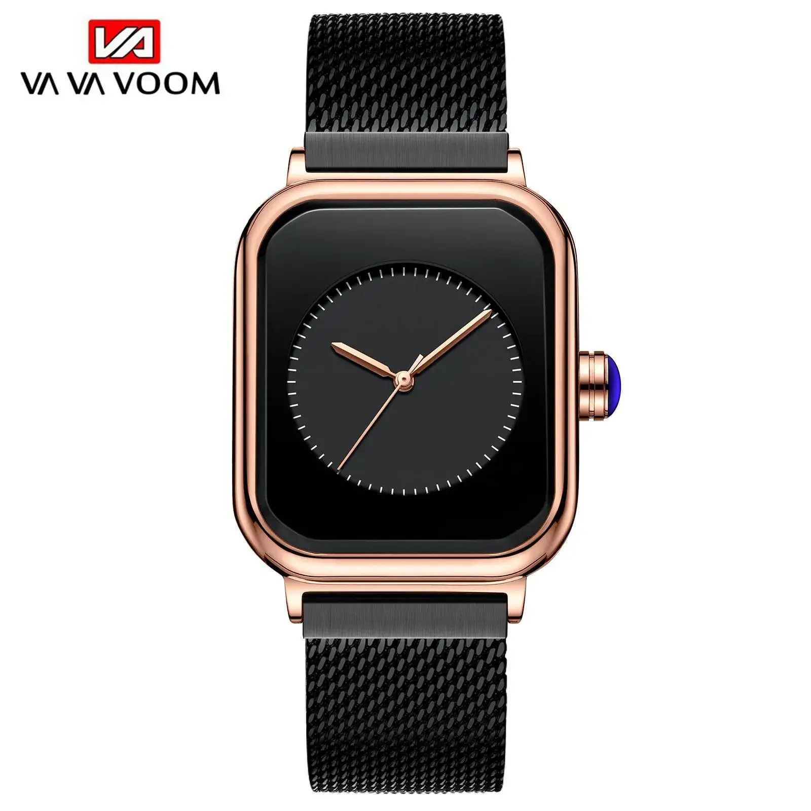 Square Rose Gold Women's Quartz Watch with Brown Strap - Image 4