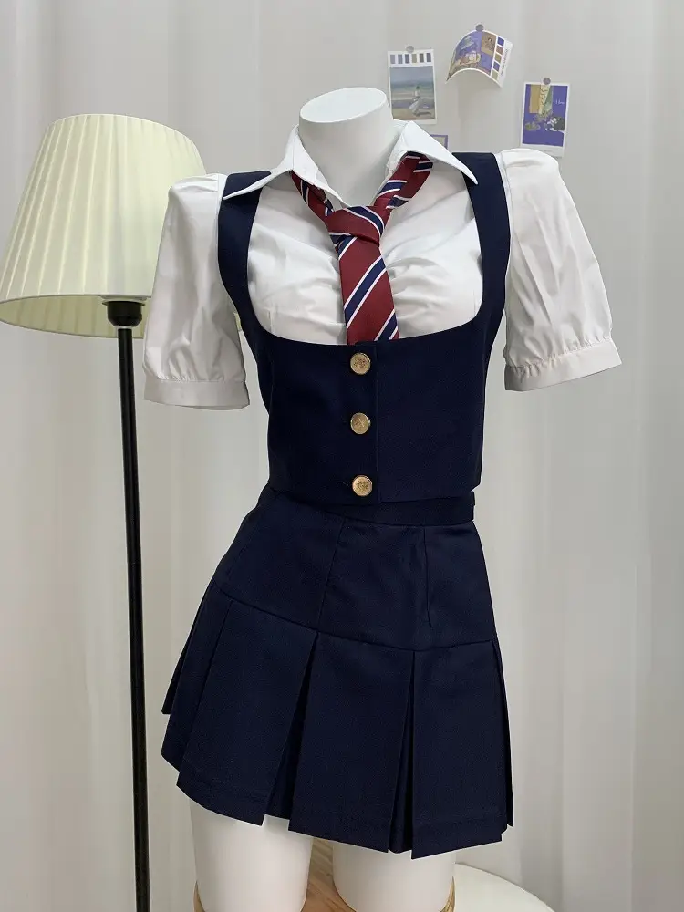 Cool House Oolong Girls Vest Suit Navy Blue Pleated Skirt - Image 6