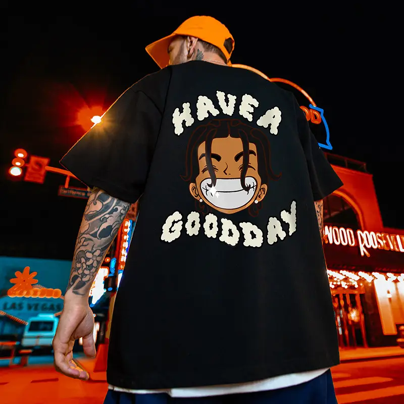 Black Oversized Men's T-Shirt with Moon Design