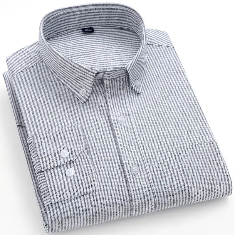 Men Blue Striped Cotton Long Sleeve Shirt - Image 5
