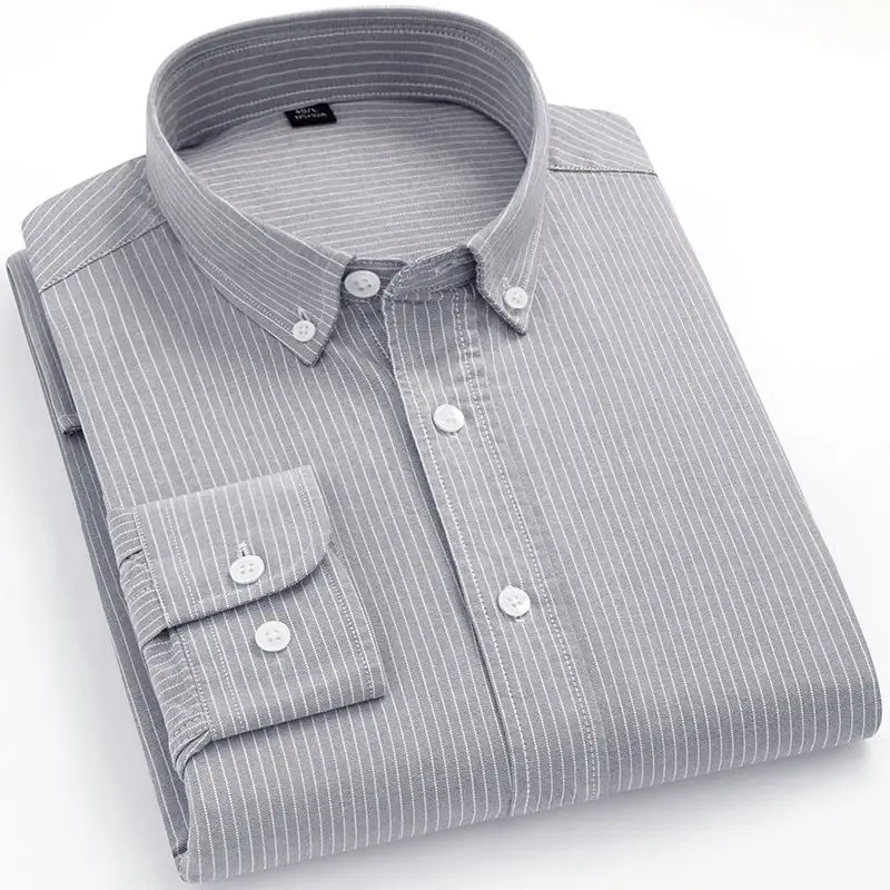 Men Blue Striped Cotton Long Sleeve Shirt - Image 7