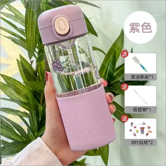 Glass Water Cup with Anti-Scalding Lid & DIY Bottle - Image 3