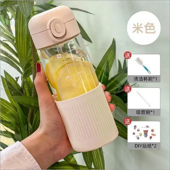 Glass Water Cup with Anti-Scalding Lid & DIY Bottle - Image 4