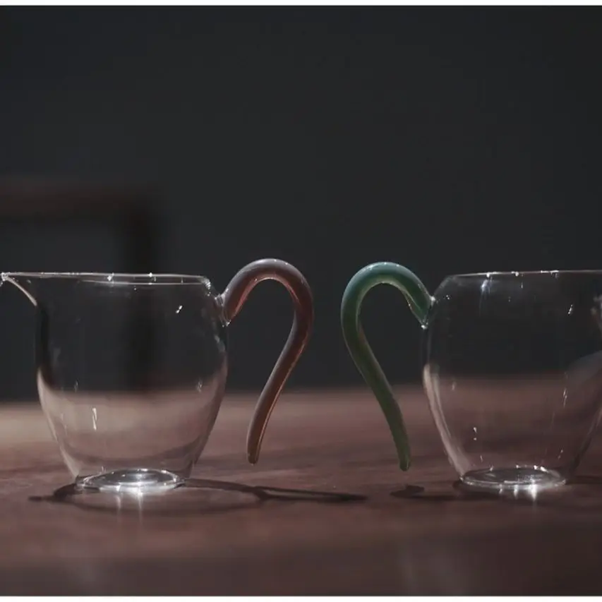 High Borosilicate Tea Cups Set with Colorful Handles