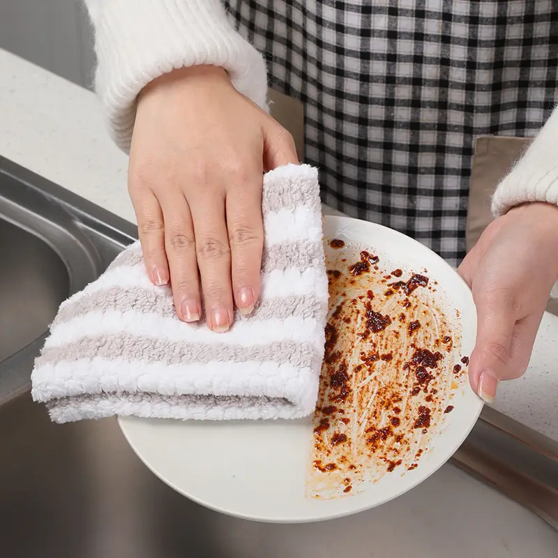 Meiliya Fleece Dishcloth Coral Kitchen Cleaning Cloth