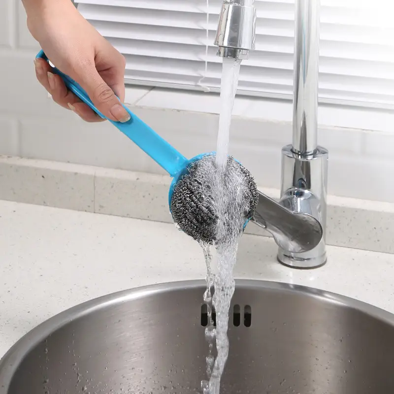 Meiliya Blue Steel Ball Pot Brush with Long Handle